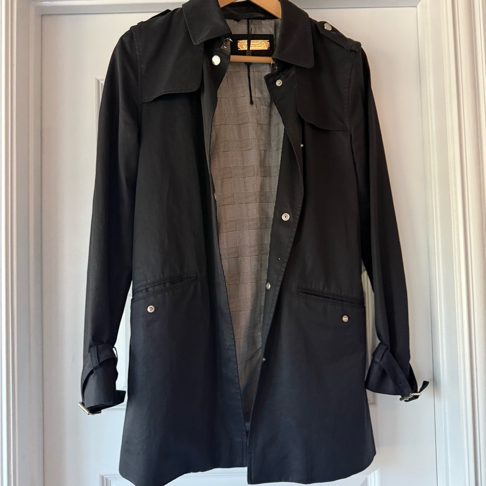 Massimo Dutti Black Coat with Plaid Lining